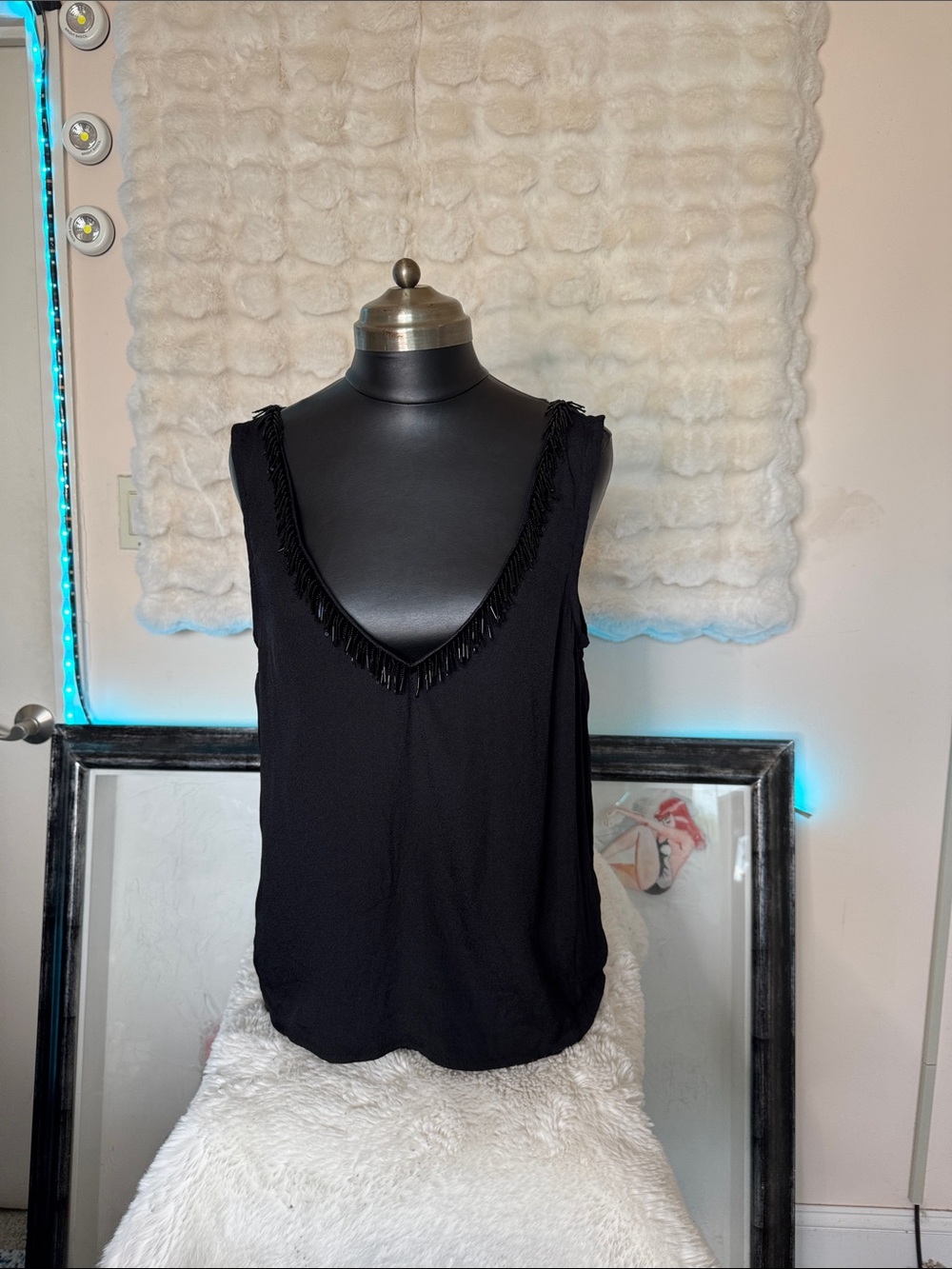 BB Dakota Black V-Neck beaded Trim Camisole